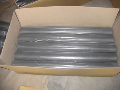 Fiberglass insect screens are packed in rolls and covered with poly bags.